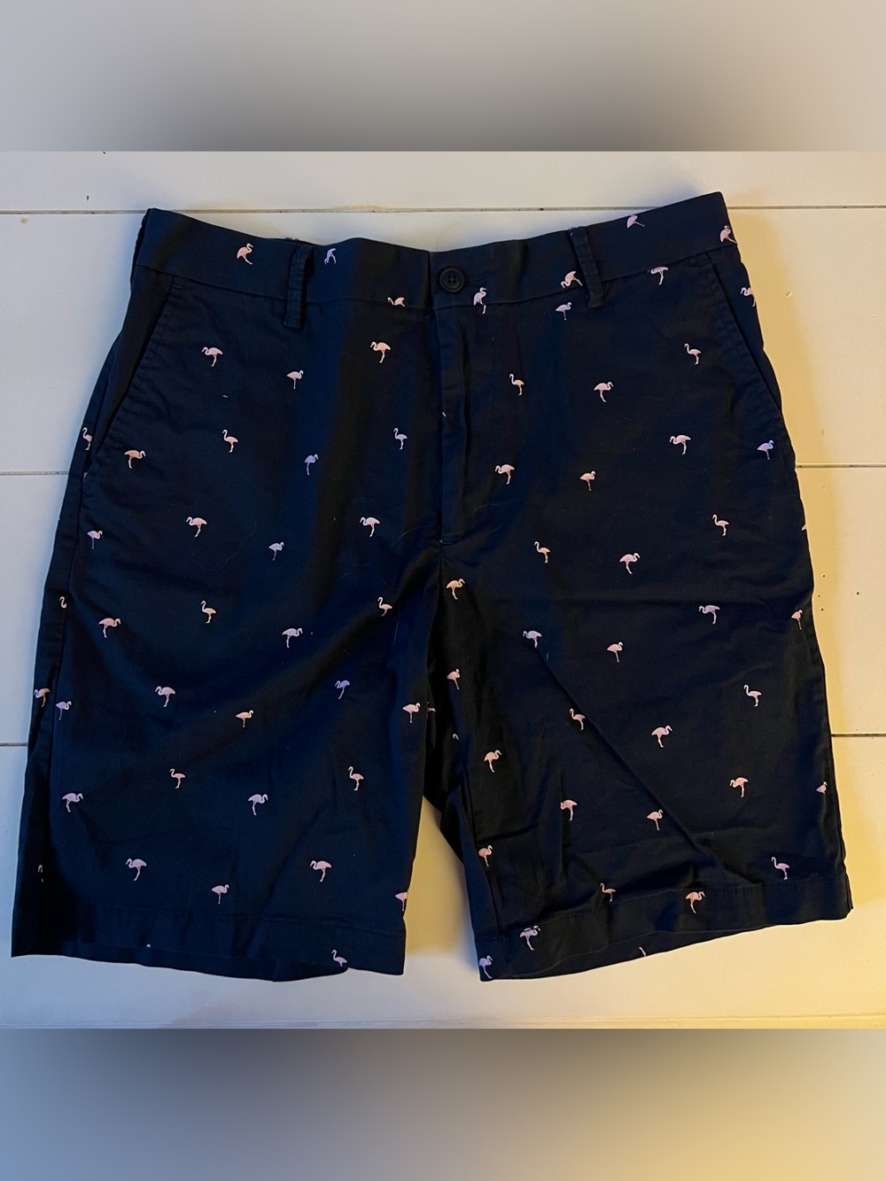 Izod Navy Shorts with Pink Flamingo Embroidery